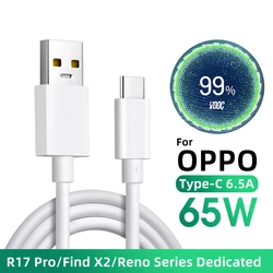 Cable tipo C de 65W, carga súper rápida 6.5A para OPPO R17 Reno4 Ace2 Find X2 Pro Reno 6 Pro 5G 5 4 3 F19 Realme Oneplus Cable de datos