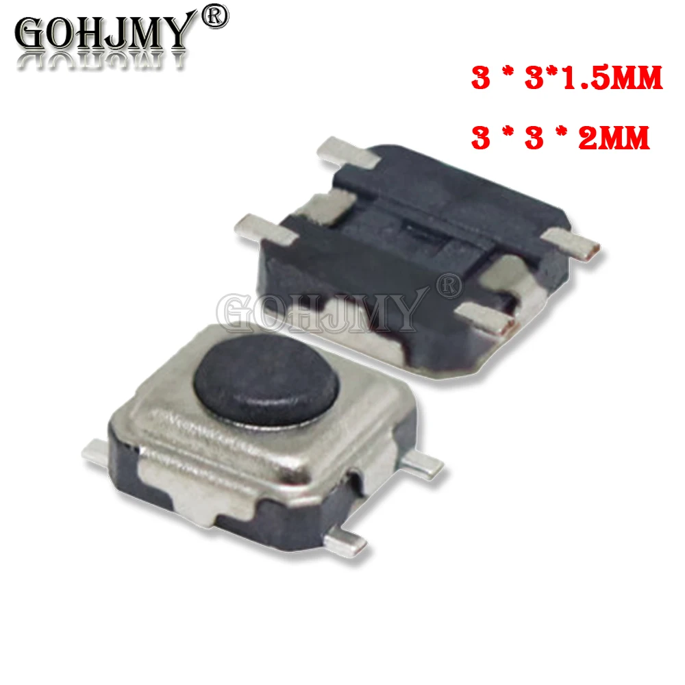 Mini interruptor de botón táctil SMT, 100 piezas, 3x3x1,5 MM, 3x3x2MM, microinterruptor momentáneo SMD 3x3x1,5 3x3x2, nuevo
