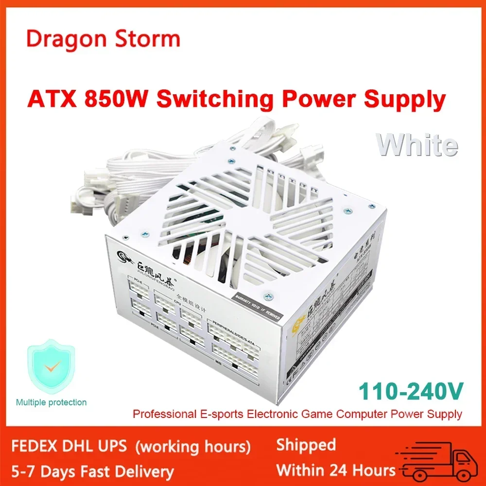 Blanco ATX 850W Modular completo 12V profesional e-sports PSU 80Plus oro 20 + 4 pines 1000W para ventilador silencioso juego fuente de alimentación de ordenador