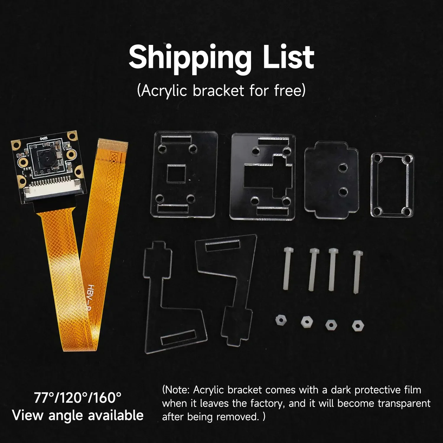 Módulo de cámara Raspberry Pi 5 con chip IMX219 de 8 MP 77 °   120 °   160 °   FOV para elegir con soporte acrílico de alta calidad Cable 22Pin-FPC - imagen 5