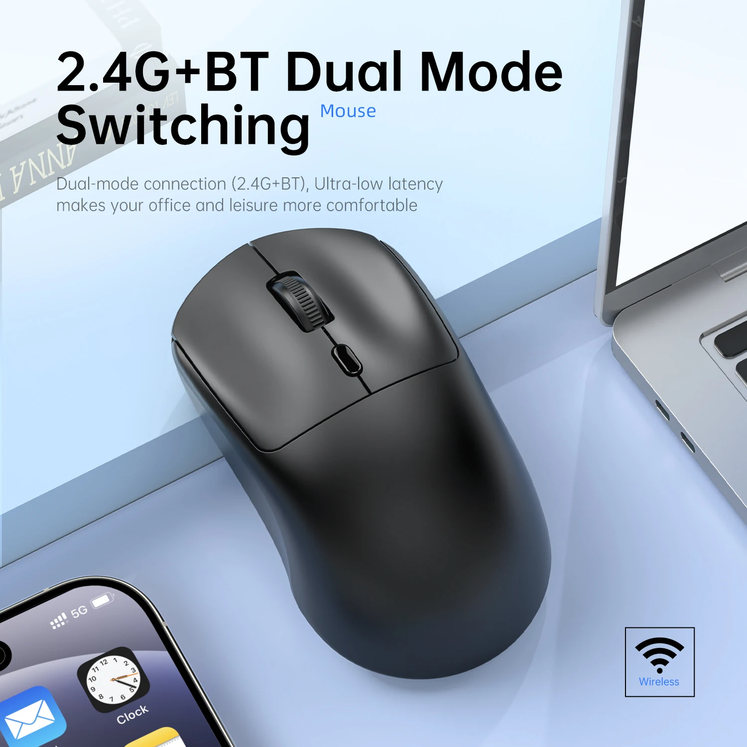 Ratón inalámbrico de 2,4G, USB, Bluetooth, ligero, 1600 DPI, ergonómico, silencioso, para juegos, Macbook, escritorio, portátil, iPad - imagen 2