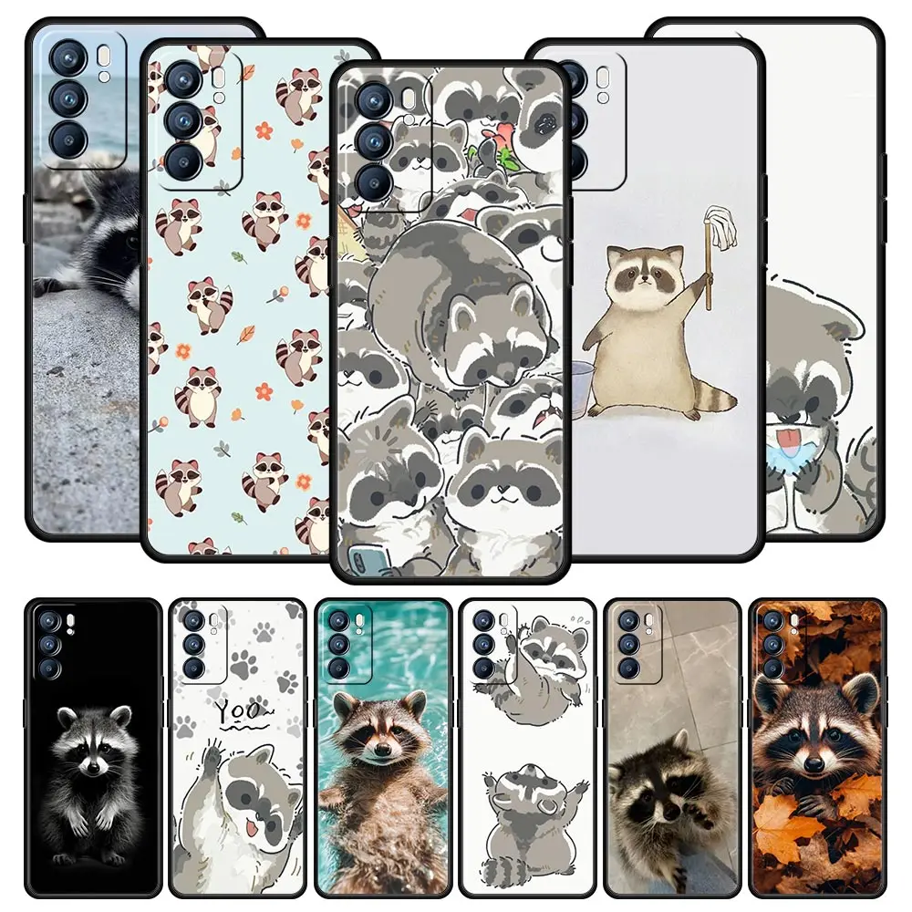 Funda de teléfono con mapache para Oppo Reno14 Reno13 Reno12 11 F 10 Find X5 X9 Pro A54 5G A53 A52 A9 A16 A74 A78 4G A79 A80 A98