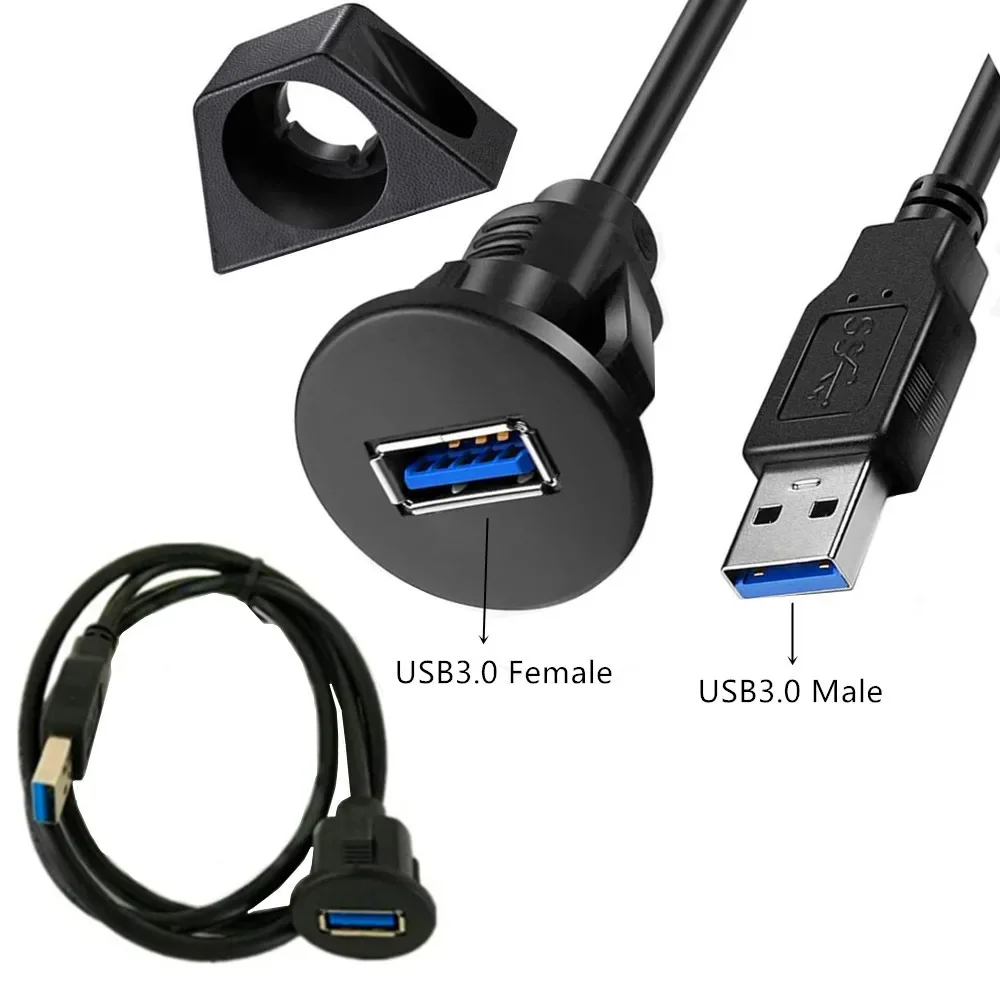 Enchufe USB de doble puerto extensible Cabe USB3.0, Cable de extensión de montaje empotrado para coche, Panel de tablero, Cable USB cuadrado para coche y motocicleta - imagen 5