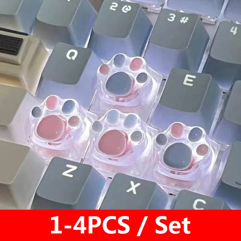 Teclado mecánico personalizado, con forma de tapa transparente Pata de Gato, eje cruzado OEM, resina hecha a mano, R4, 1 unidad/4 piezas