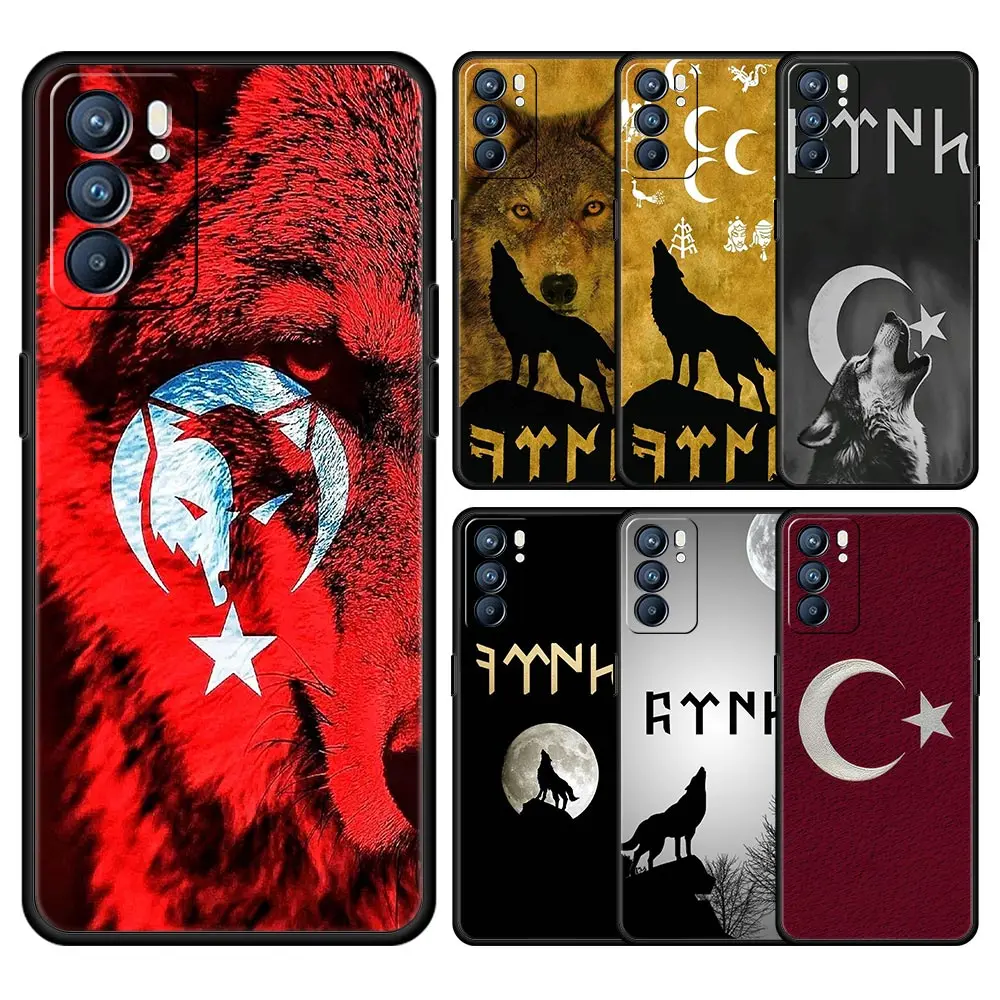 Funda de teléfono para Oppo Reno13 Reno12 Reno11 F Reno10 Pro A54 A53 A95 A76 A57 A98 A80 A79 5G A78 4G, funda de idioma turco, lobo gris
