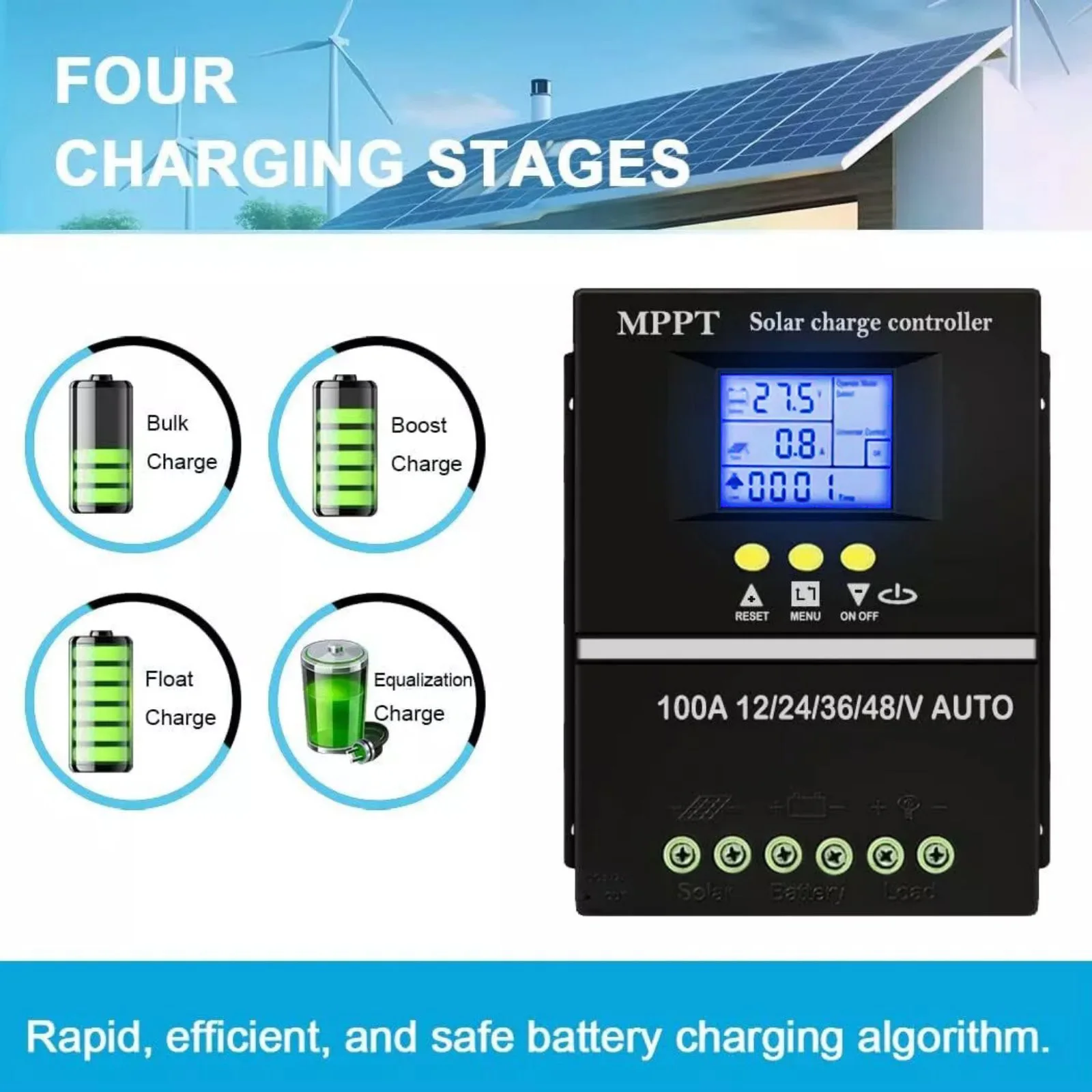 Controlador de carga Solar MPPT 100A, regulador inteligente de batería de Panel Solar de 12V, 24V, 36V y 48V para plomo-ácido/litio - imagen 5