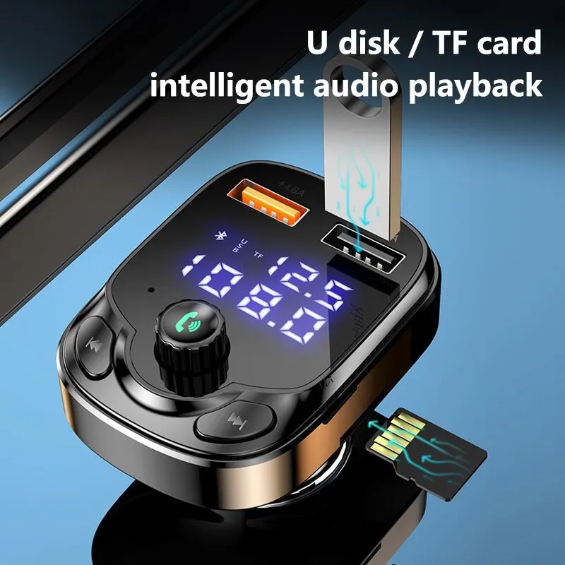 Transmisor FM con Bluetooth 5,0 para coche, cargador rápido QC3.0, USB tipo C, reproductor Mp3, compatible con tarjeta TF B, 4.8A - imagen 5