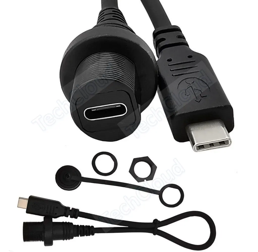 Cable USB tipo c a prueba de agua IP67, Conector de montaje en Panel macho a hembra, Cable de extensión de 30cm, Cable impermeable de USB-C - imagen 2