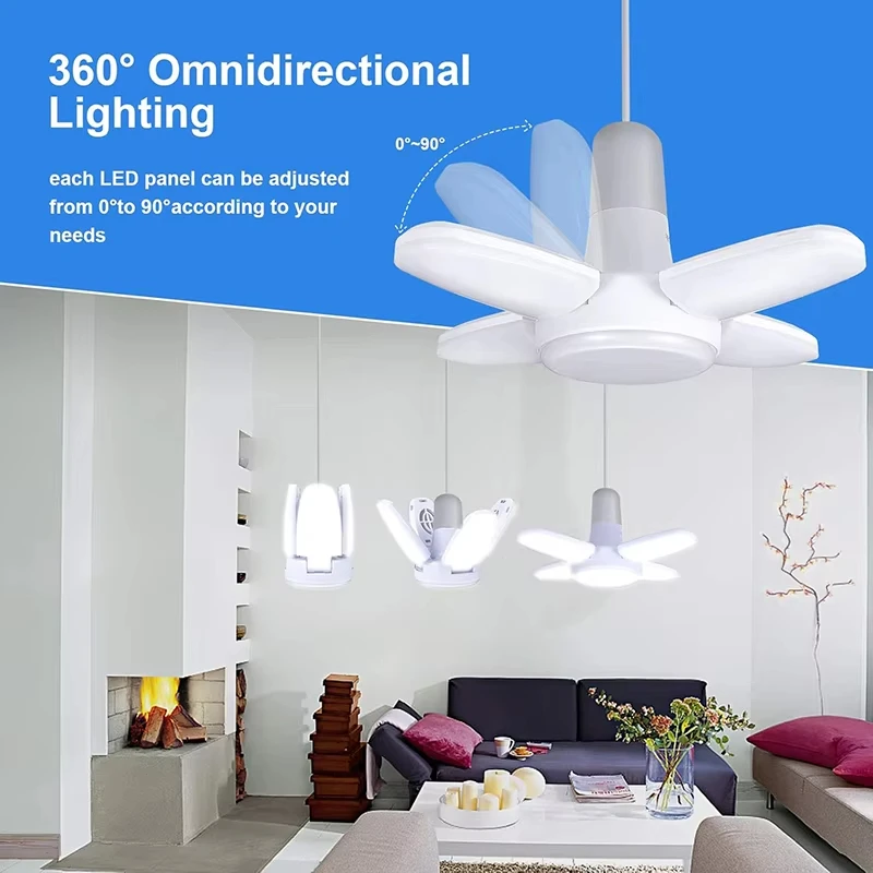 Bombilla LED con forma de ventilador de 28W, lámpara LED E27 plegable de 220V y 110V para el hogar, sala de estar, almacén, luz de techo de garaje - imagen 2