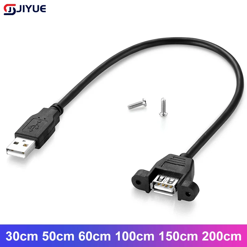 Cable de extensión USB 2,0 macho a hembra con Panel de tornillo, lámina de montaje, Cable de alimentación blindado trenzado para PC y portátil