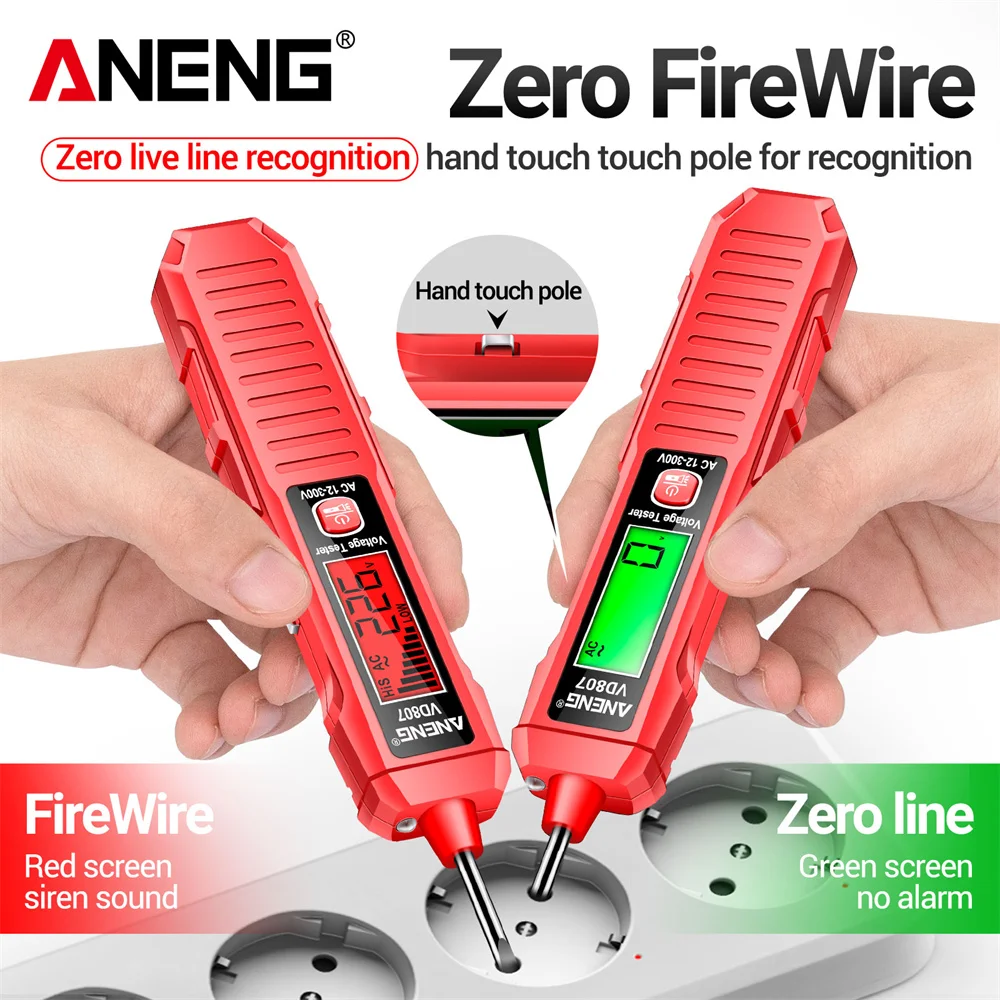 ANENG-Bolígrafo probador de inducción inteligente VD807, probador de voltaje de 12-300V, cable de Sensor NCV 50/60Hz, herramientas de detección de electricista profesional - imagen 5