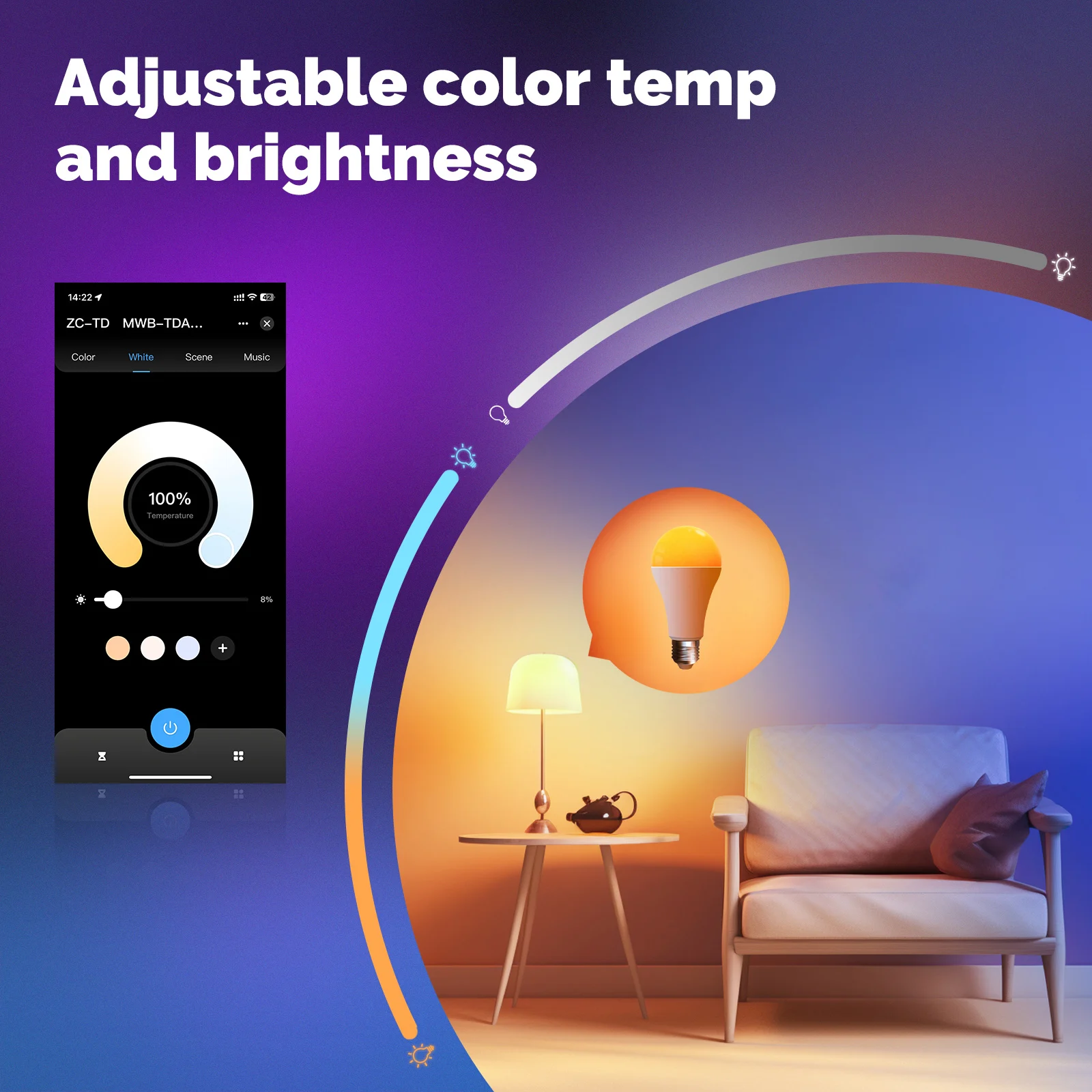 MOES Tuya MATTER WIFI bombilla inteligente E27 LED regulable 14W RGB C + W cambio de Color 2700K-6500K Control de aplicación inteligente compatible con Alexa Google - imagen 5