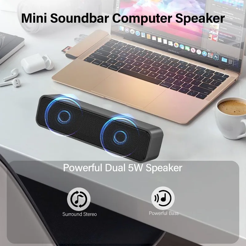 VIKEFON Mini altavoz USB estéreo 3D portátil alimentado con altavoz dual Tarjeta de sonido de decodificación incorporada para computadora de escritorio Caja portátil - imagen 4