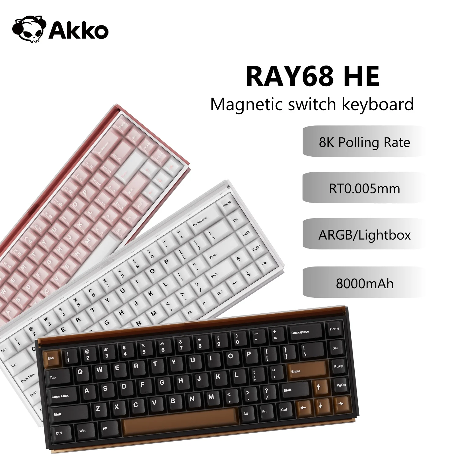 Akko RAY68 HE teclado magnético 65% disparador rápido de 68 teclas 0,005mm 8K RGB con caja de luz personalizado ESports Gaming Keybaord mecánico