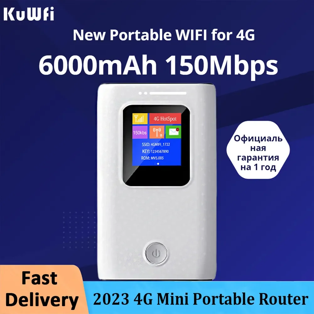 Enrutador Wifi móvil KuWfi, enrutador portátil 3G 4G Lte de 6000mAh, punto de acceso Wifi inalámbrico de bolsillo para exteriores de 300Mbps con ranura para tarjeta Sim - imagen 2