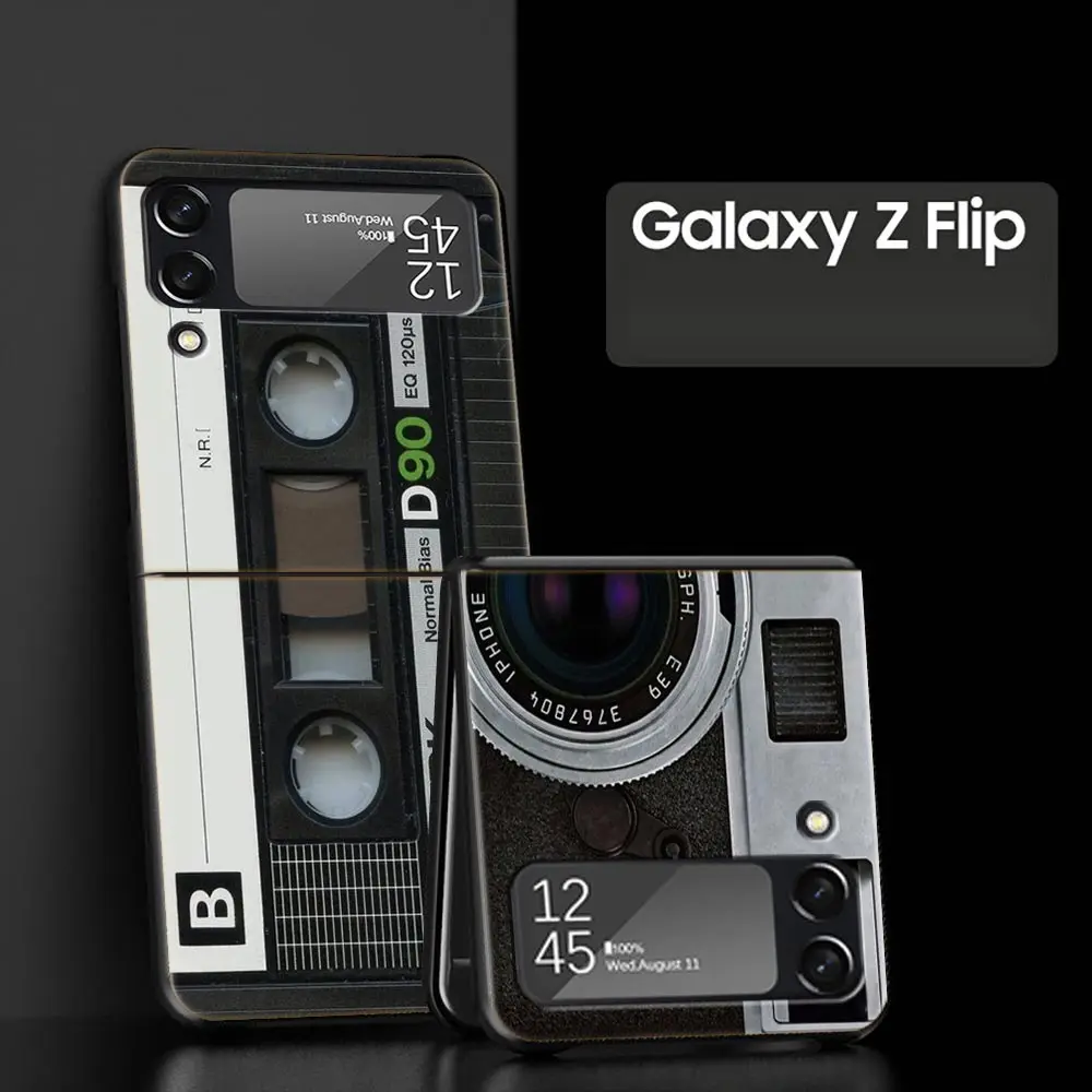 Funda de teléfono de estilo Retro con cinta de Cassette Vintage para Samsung Galaxy Z Flip 4, 5, 3, carcasa de PC dura negra plegable para Samsung Z Flip5 - imagen 2