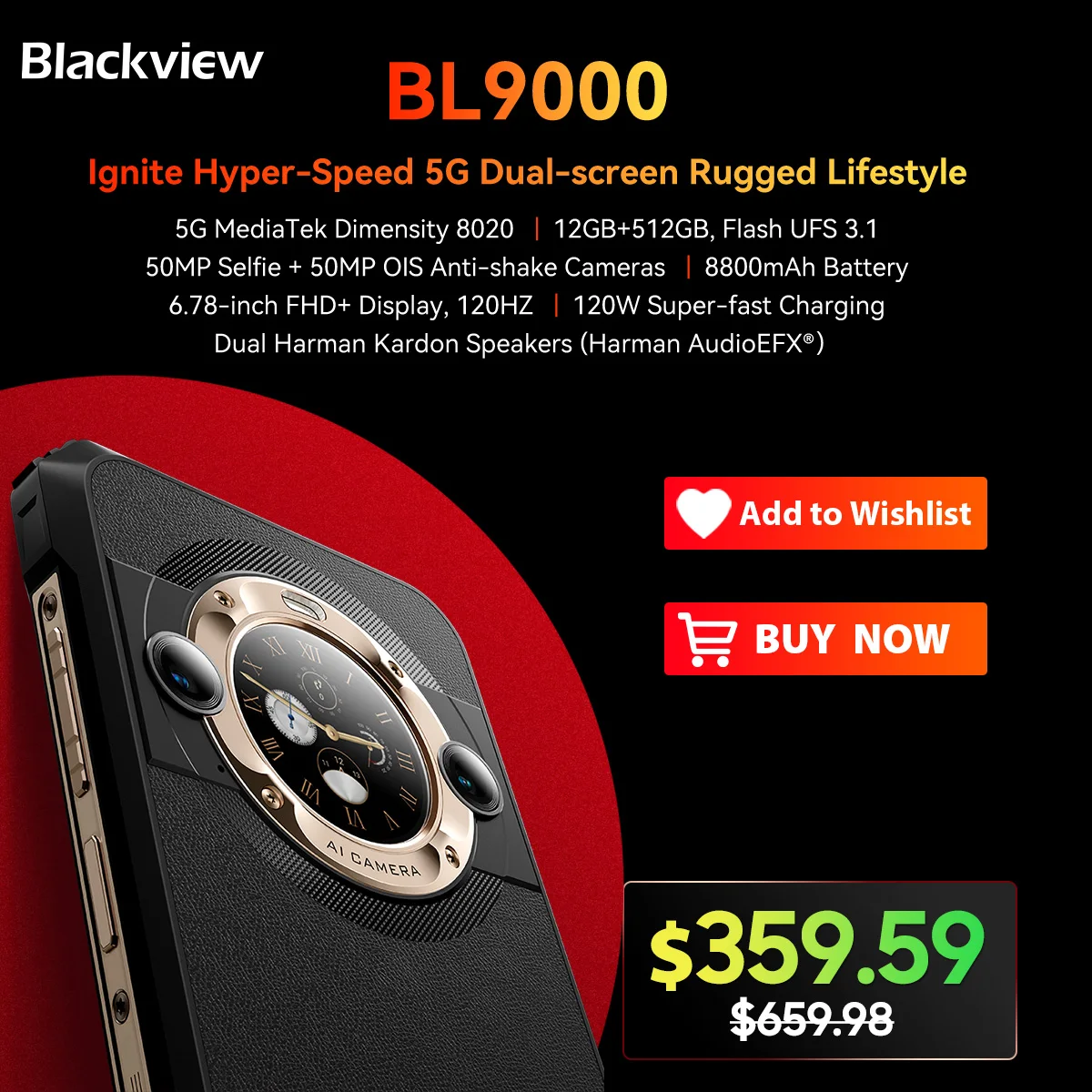 [Estreno mundial] Blackview BL9000 5G Smartphone resistente Pantalla de 6,78 "2.4K 24GB 512GB Teléfono móvil 50MP 8800mAh con carga de 120W - imagen 2