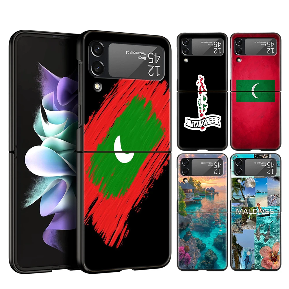 Funda de teléfono con pasaporte de Maldivas para Samsung Galaxy Z Flip 3 4 5 6 7 PC plegable negro duro para Samsung Z Flip3 Flip4 Flip5