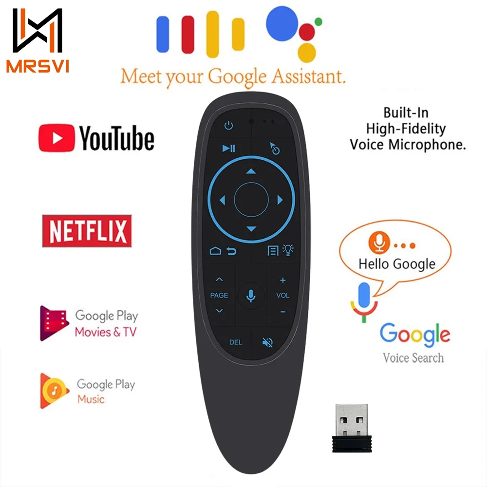 MRSVI G10S Pro Air Mouse Control remoto universal, retroiluminado inalámbrico 2,4G, aprendizaje IR, giroscopio, voz para Android TV Box, PC