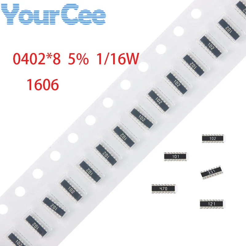 Resistencia de red SMD Array 0 ~ 100K, 0 ~ 1606 K, 0 10, 22, 33, 47, 0402, 100, 100, 120, 220, 330, 1K, 470 K, 2,2 K, 3,3 K, 4,7 K, ohm, 100 piezas