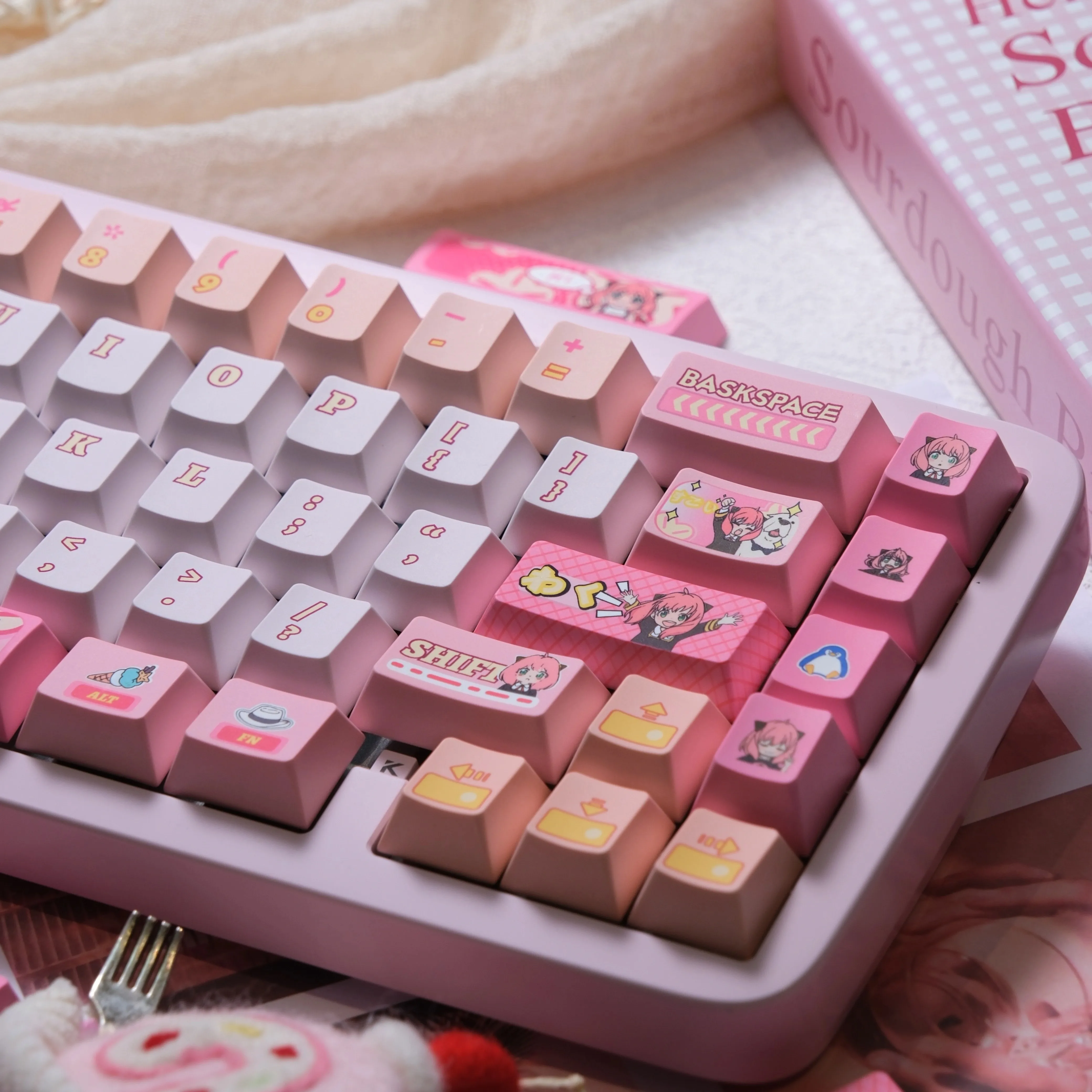Teclas temáticas de Anime Anya Forger, bonitas teclas de 146 teclas, teclas de teclado con perfil de cereza, teclas personalizadas PBT DIY para regalos de teclado mecánico - imagen 4