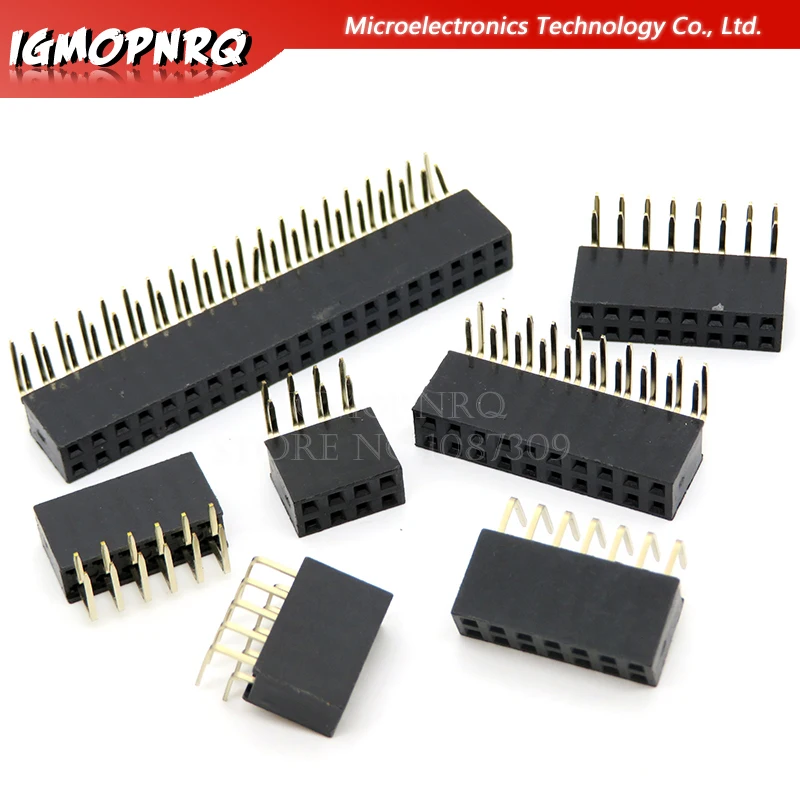 Placa PCB de doble fila para Arduino, Conector de cabezal de Pin de ángulo recto, 2 ~ 40P, hembra, R/A, 2,54mm, 2*4/6/10/20/40 pines