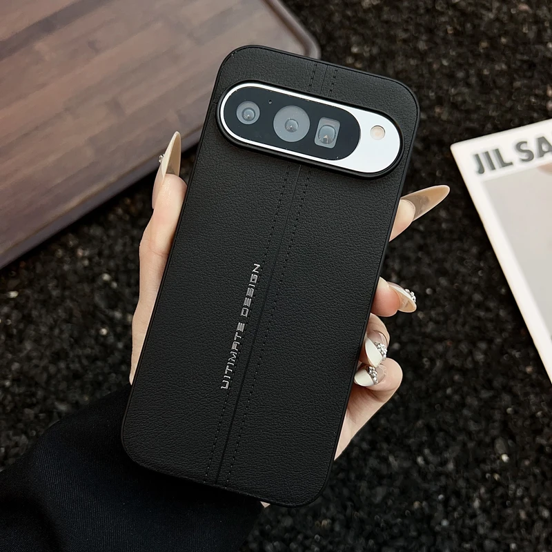 For Google Pixel 9 10 Pro XL, 9A Case ELVEV Light Luxury Line Pattern PU Leather TPU Edge Phone Cover - imagen 5