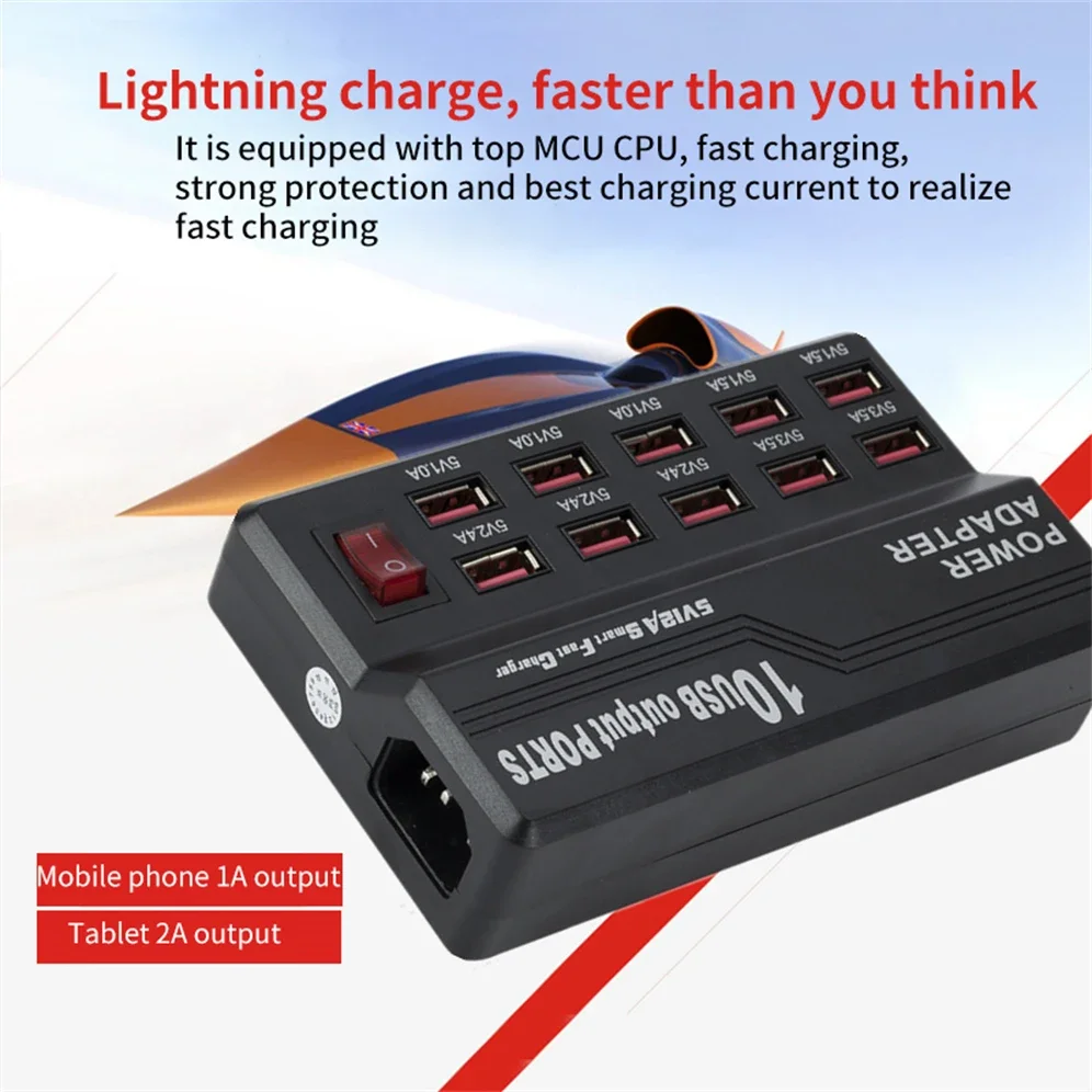 GRWIBEOU-estación de carga rápida Multi 10 USB, cargador de puerto para IPhone 14, 13, 12, 11 Plus, IPad, LG, Samsung, Huawei - imagen 3
