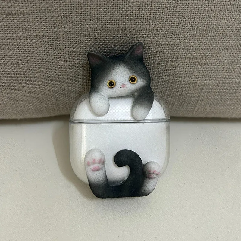 Funda para auriculares de gato de felpa transparente para AirPods Pro2 AirPods 4, accesorios de juego ergonómicos con Bluetooth, bonita funda para auriculares inalámbrica - imagen 4