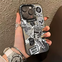 Funda iPhone IMD Plateada – Diseño Guitarra y Periódico