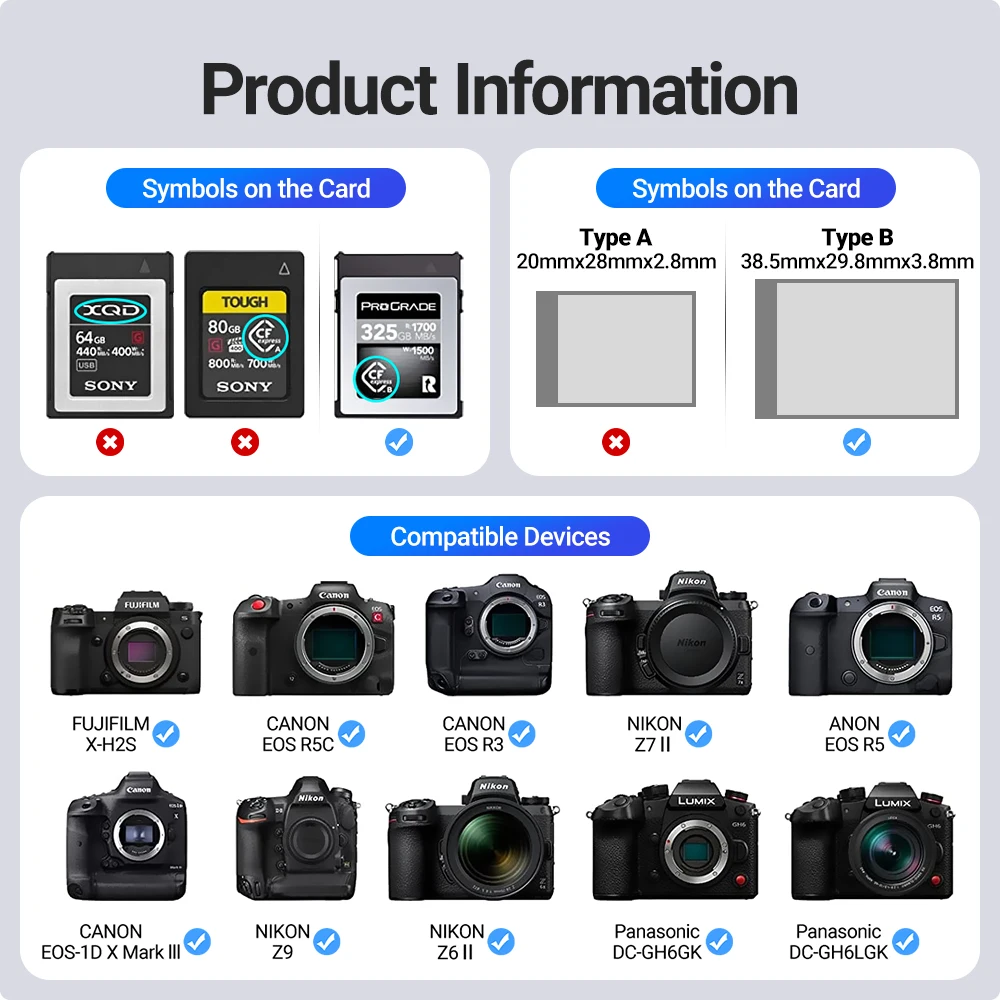 JEYI-lector de tarjetas CFexpress, adaptador de tarjeta de memoria con carcasa de aluminio para Windows/MacOS/Android, USB 3,2 Gen2 10gbps CFE tipo B - imagen 4