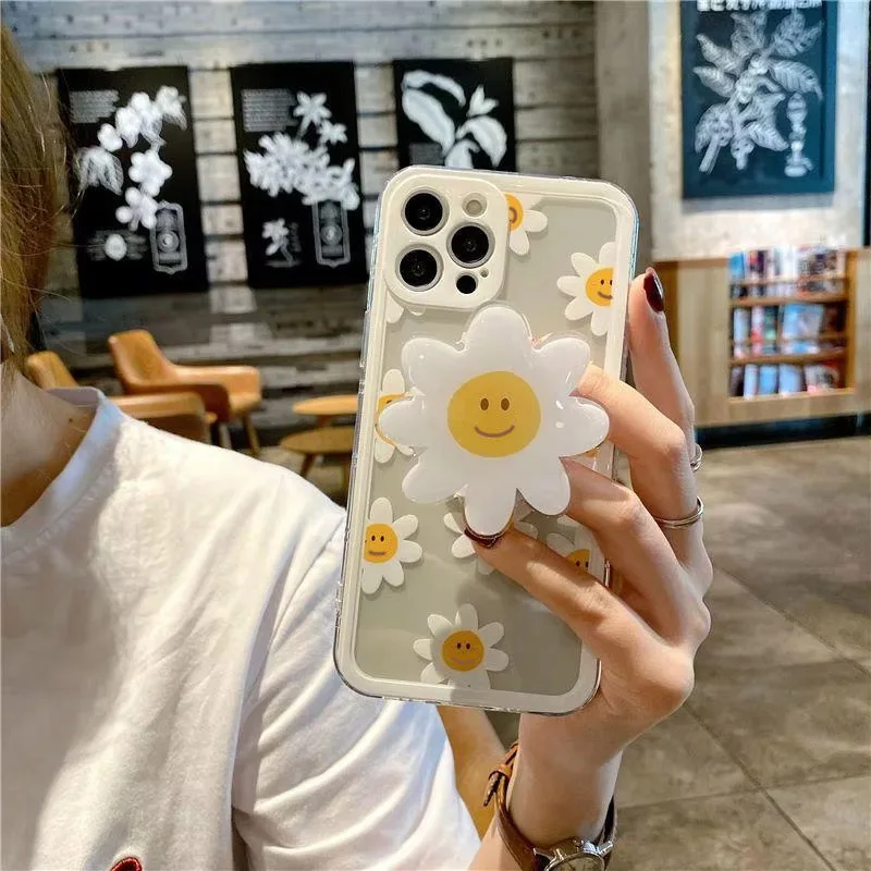 3D Daisy Flowers Grip Toks Bracket Case For iPhone 16 15 11 14 13 12 Mini Pro Max 17 Pro 17 Air Plus Hello Kitty Cover Silicone - imagen 2