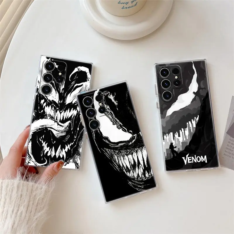 Funda de teléfono Marvel Venom Black Art para Samsung S24 S23 Ultra 5G S22 S20 S10 Plus S21 FE fundas transparentes Galaxy S24Ultra Fundas
