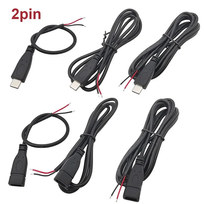 Conector USB tipo C macho hembra, conector de cargador de fuente de alimentación, 2 pines, 4 pines, USB-C, Cable de reparación DIY, Cable tipo soldadura, 0,25 M, 1M, 2M - imagen 5