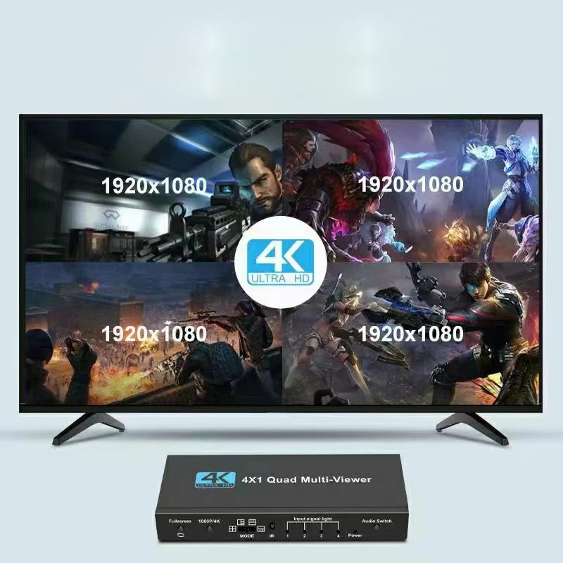 HDMI multivisor 4K 4x1 HDMI quad viewer 4 en 1, conmutador HDMI multivisor sin costuras con control remoto y escalador - imagen 5