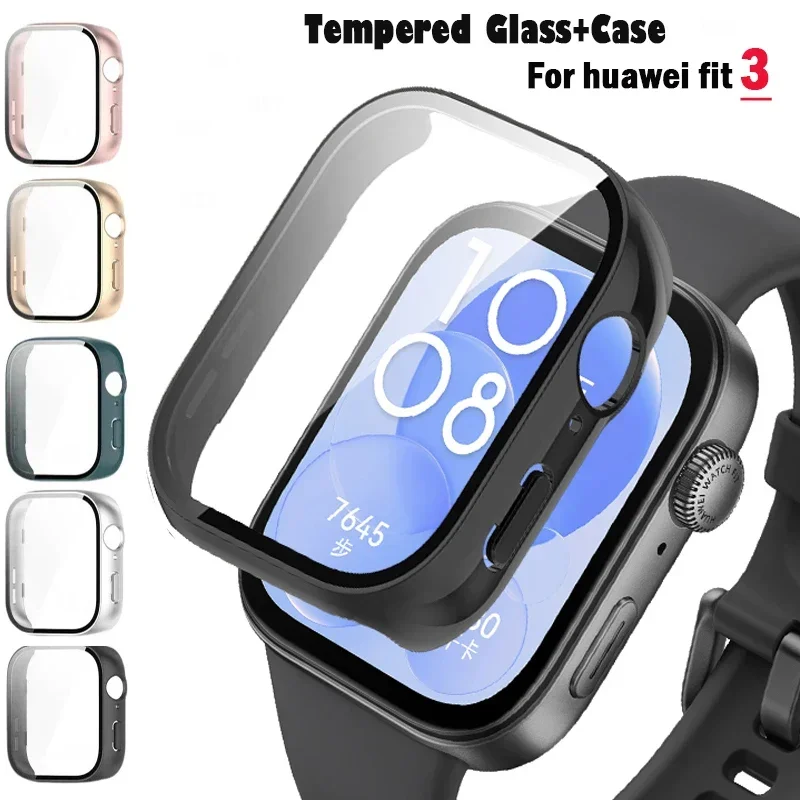 Funda para Huawei Watch Fit 3, accesorios, marco de parachoques de PC integral, cubierta protectora de pantalla de vidrio templado, correa HUAWEI fit 3 - imagen 3