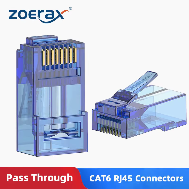 ZoeRax 50 Uds. Conectores CAT6 RJ45 paso a través, extremos Cat6 enchufe Modular 8P8C CAT6 CAT5E CAT5 Cable de red UTP sólido o trenzado