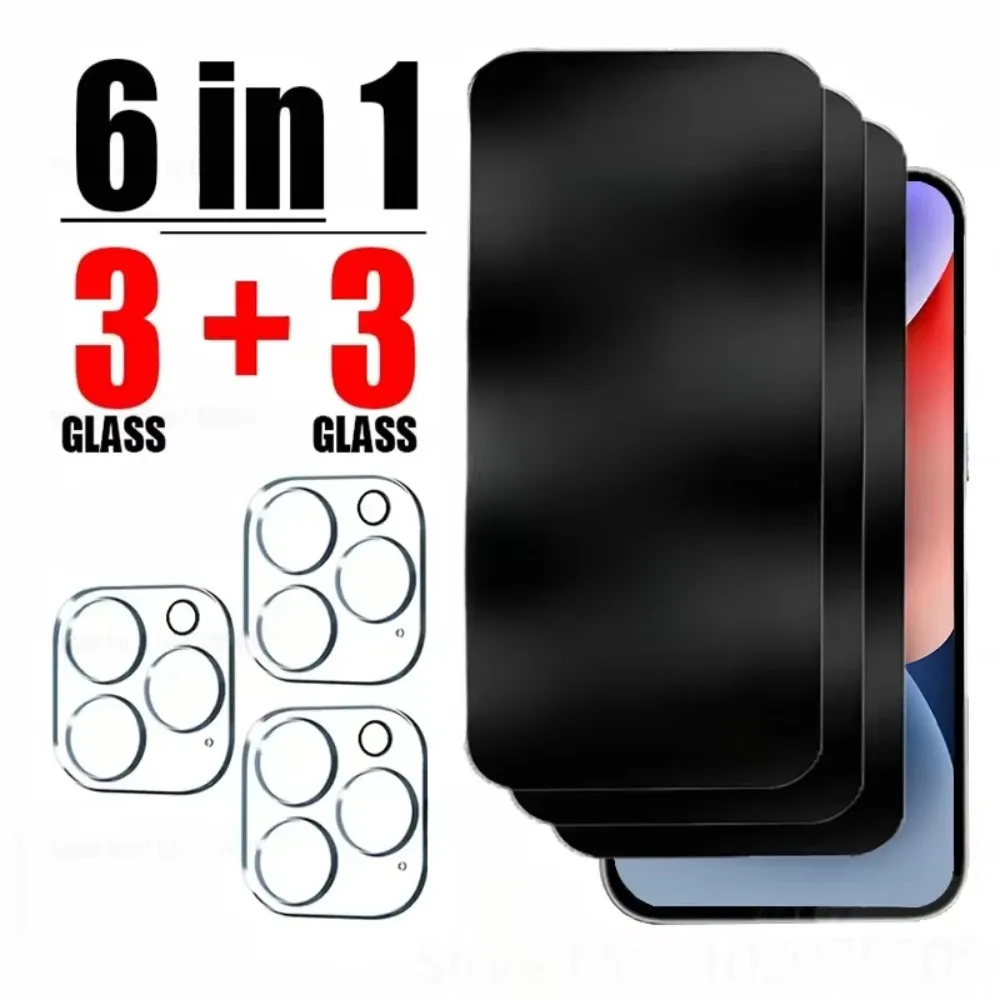 Protector de pantalla de cristal antiespía 6 en 1 para IPhone 16 13 12 14 15 11 Pro Max para iPhone 15 14 Plus 12 11 13 15 14 Pro Glass de cámara
