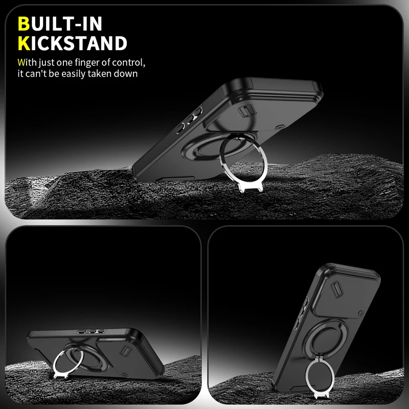 Para Xiaomi 15T, 15T Pro funda ELVEV anticaída resistente PC lente deslizante ventana soporte giratorio cubierta de teléfono - imagen 5