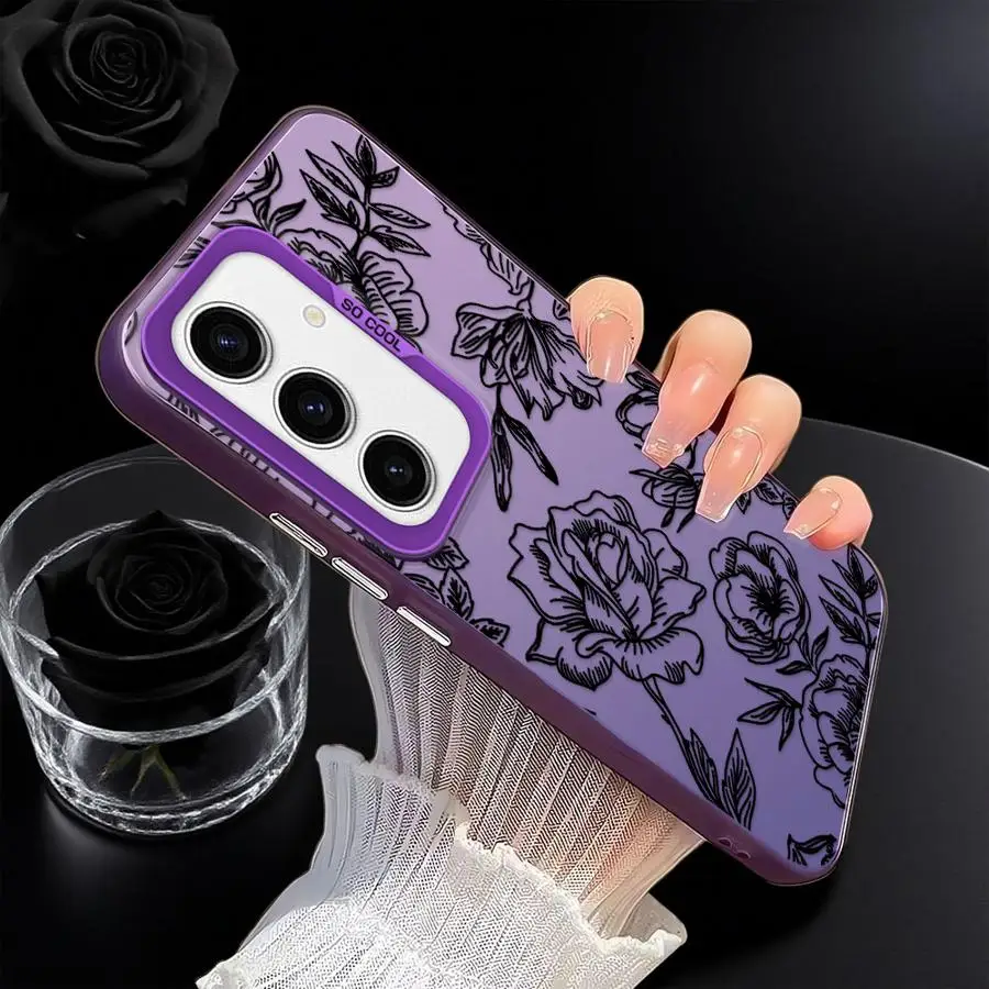 Funda trasera de teléfono con línea de flores para Xiaomi Poco C50 F3 GT F4 X5 X3 NFC C51 X3 Pro - imagen 2