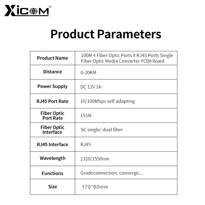 Convertidor de medios ópticos, interruptor de Fibra Ethernet 10/100, modo único, PCBA 4 RJ45 4 SC, placa transceptor óptico de Fibra, 20KM, 1310-1550NM - imagen 4
