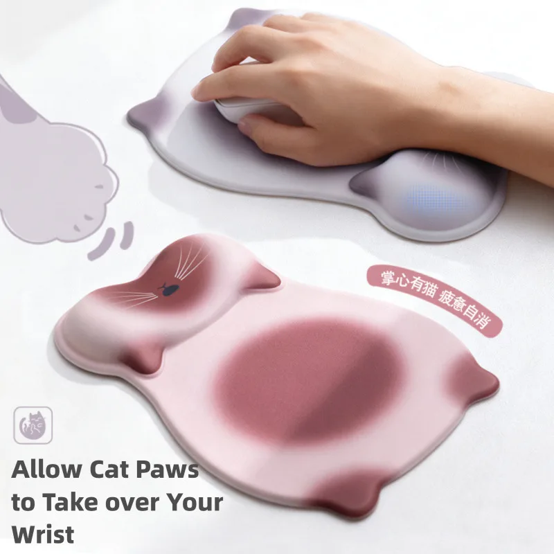 Alfombrilla de ratón ergonómica estilo gato negro Kawaii, espuma viscoelástica, soporte de rebote lento, alivio del dolor, reposamuñecas antideslizante para oficina - imagen 3