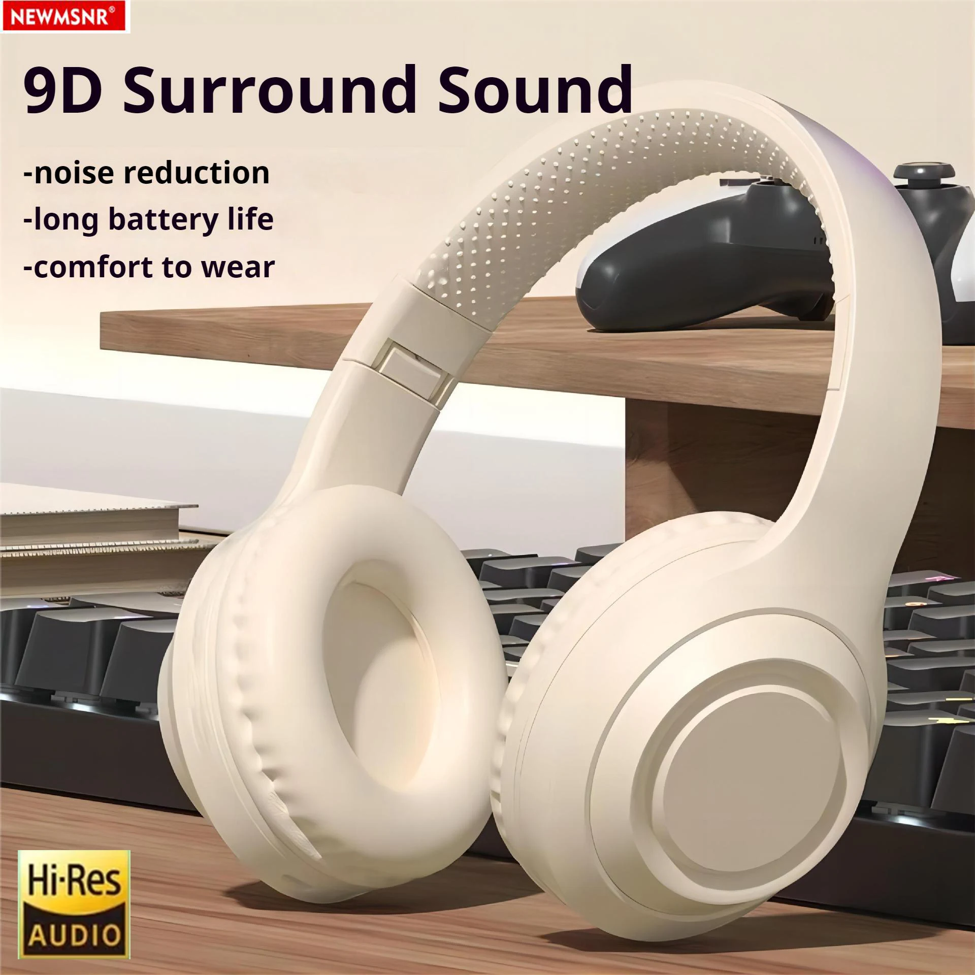 Auriculares con graves envolventes 9D, inalámbricos por Bluetooth 5,3, auriculares sobre la oreja con reducción de ruido, auriculares deportivos para juegos con micrófono HD, manos libres - imagen 2