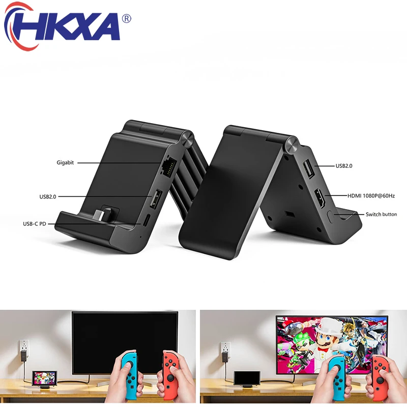 Concentrador de red USB para Nintendo Switch, estación de acoplamiento para TV, 4K, HDMI, compatible con RJ45, USB 3,0, convertidor de vídeo, adaptadores USB