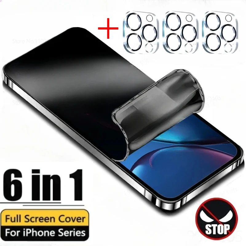 Protector de pantalla de película de hidrogel antiespía, 2 uds., para iPhone 16 Pro Max 15 12 11 14Pro 13 Plus 16 e, antihuellas a prueba de explosiones