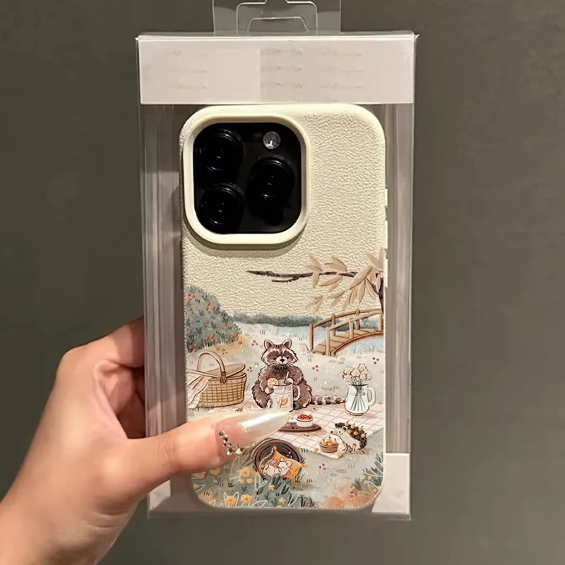 Funda de teléfono con dibujos de animales, oso, ardilla, para iPhone 17 Pro, 16, 15, 14, Plus, 13, 12, 11 Pro Max, funda de silicona suave con patrón de lichi de aire - imagen 4