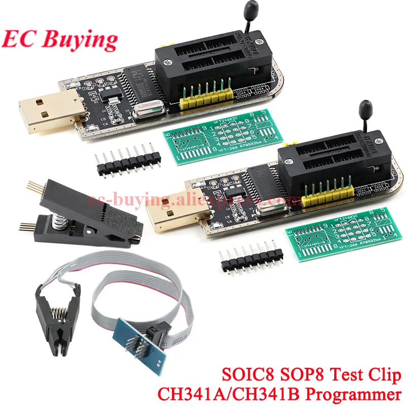 CH341A CH341B 24 25 Series EEPROM Flash BIOS módulo programador USB SOIC8 SOP8 SOP 8 Clip de prueba EEPROM 93CXX/25CXX/24CX quemador ZIF