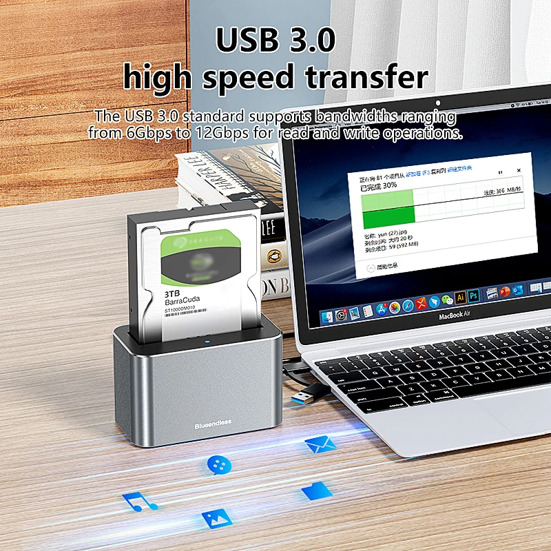 Blueendless 2,5/3,5" SAS/SATA – Caja Externa USB 3.0 Disco Duro Caddy