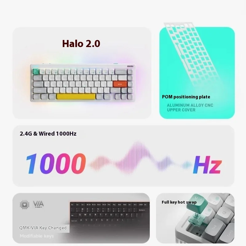 Teclado mecánico Nuphy Halo65 V2 inalámbrico Bluetooth personalizado 65% para juegos de PC soporte ergonómico a través de junta RGB/QMK intercambiable en caliente - imagen 2