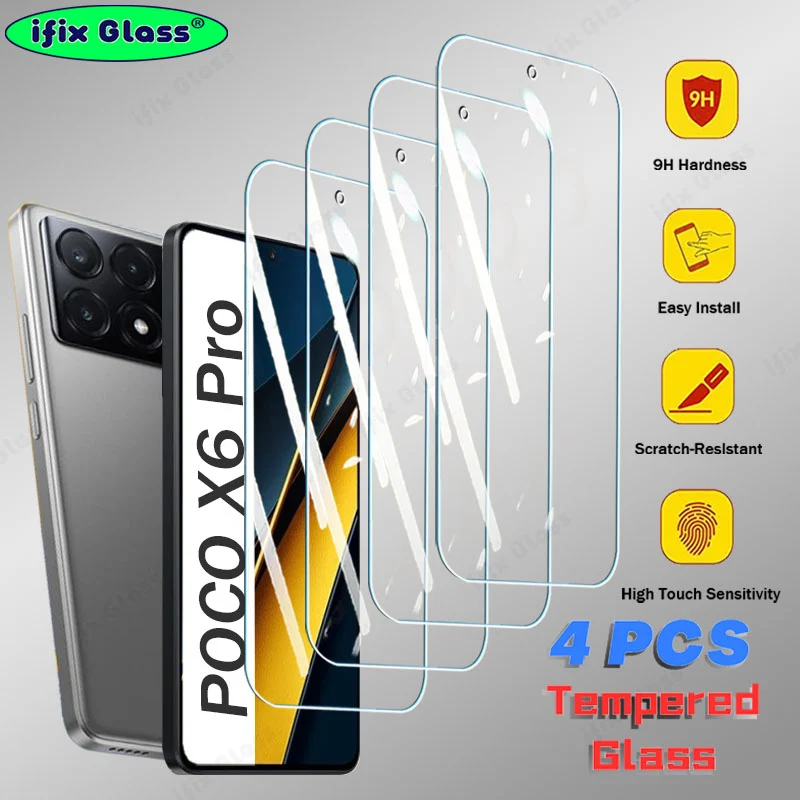 Protector de pantalla de vidrio templado para móvil, película protectora para Xiaomi POCO F6 X6 F5 X5 M6 Pro, POCO X6Pro F5Pro X5Pro X6 X5 F5 F6 Pro, 4 Uds. - imagen 2
